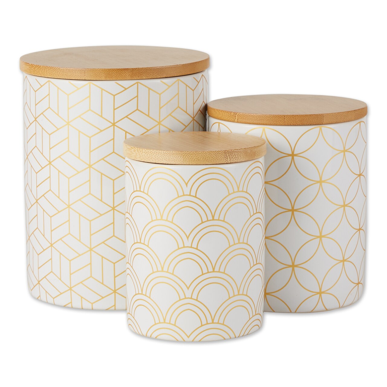 Contemporary Home Living Geometric Kitchen Storage Canisters - 5.5" - White and Gold - Set of 3